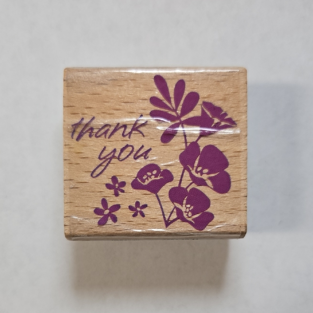 Studio 18 Purple Floral Thank You Wood Mounted Craft Stamp Spring Blossoms 2012
